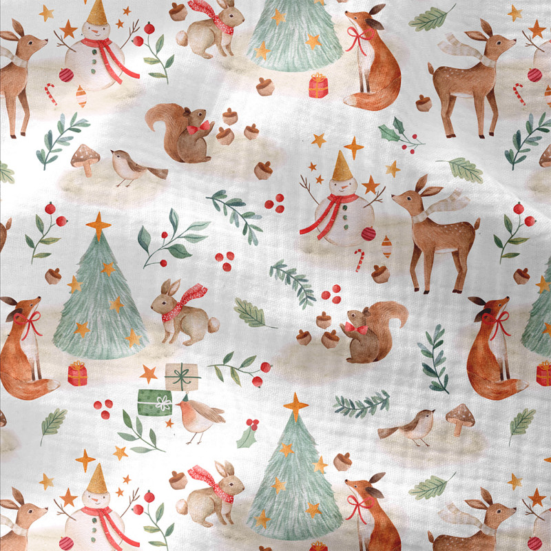 Printed Double Gauze KEMI White / Red